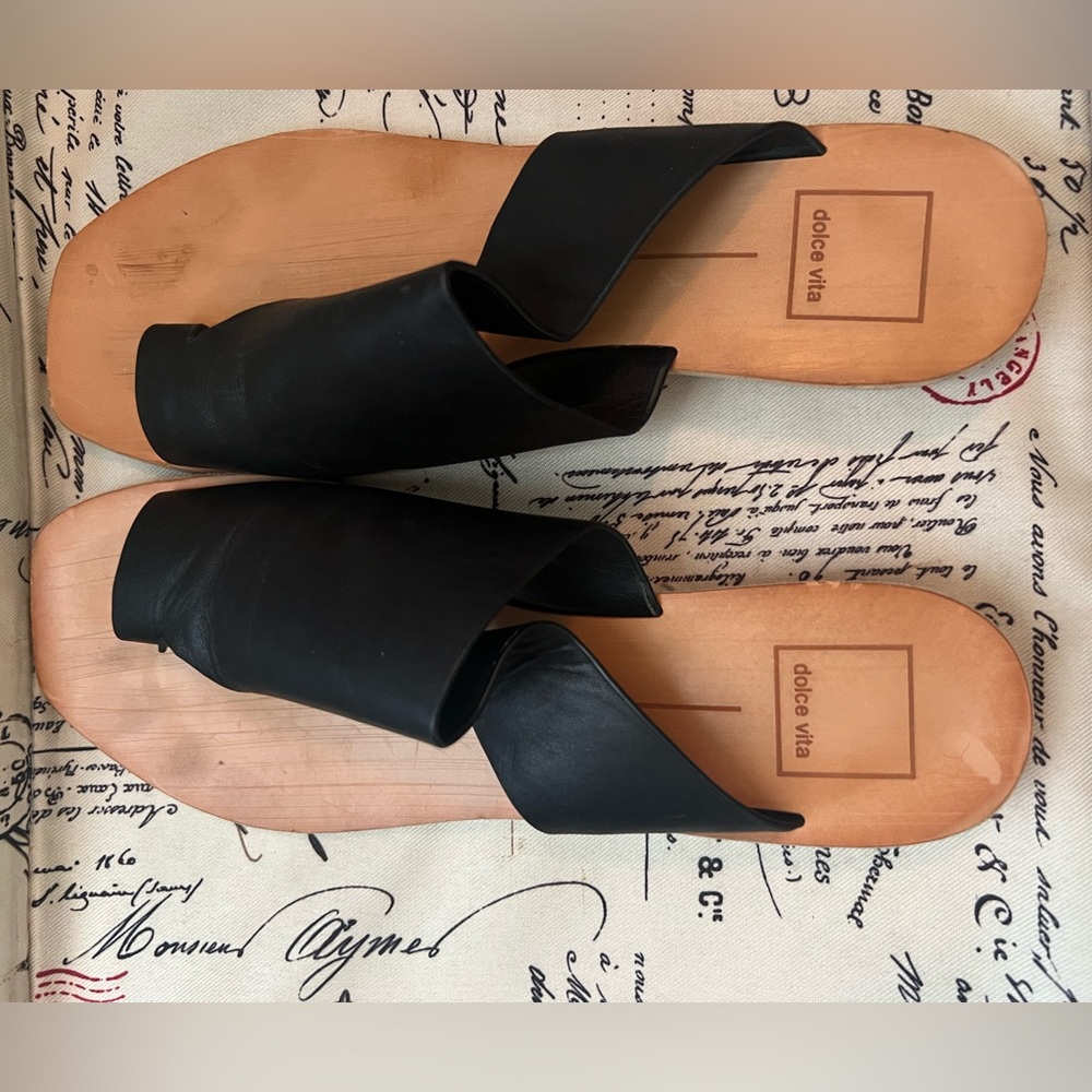 Dolce Vita Black Leather Sandals with Square Toe Size 8